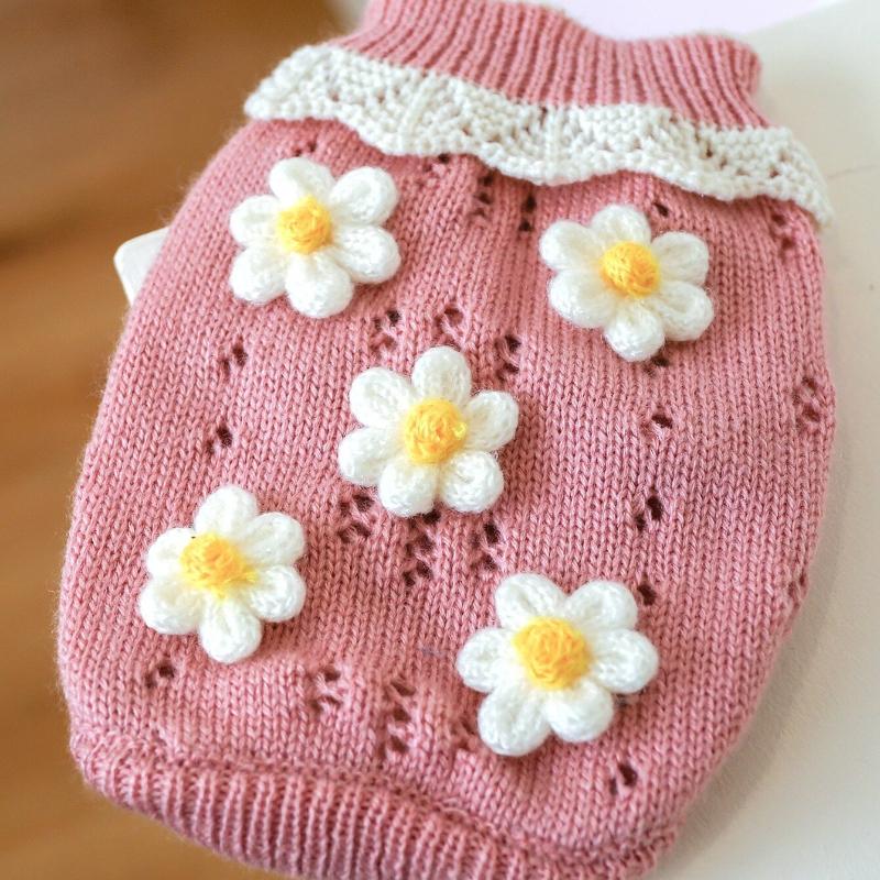 1pc Pet Clothes for Autumn and Winter, Soft and Comfortable Cute Floral Sweater for Dogs and Cats - Pink