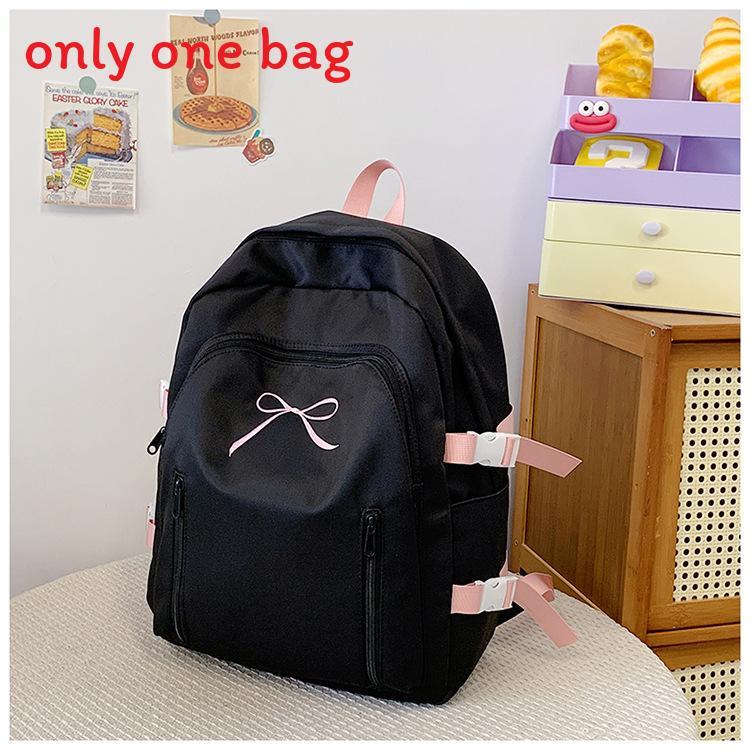 Basic Pink Nylon Student Backpack With Bow Design For School Use