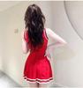[Lady Lazy] Cheerleader Cosplay Costume Halloween Photoshoot Support Sexy Miniskirt Midriff-Baring Red (XXL)