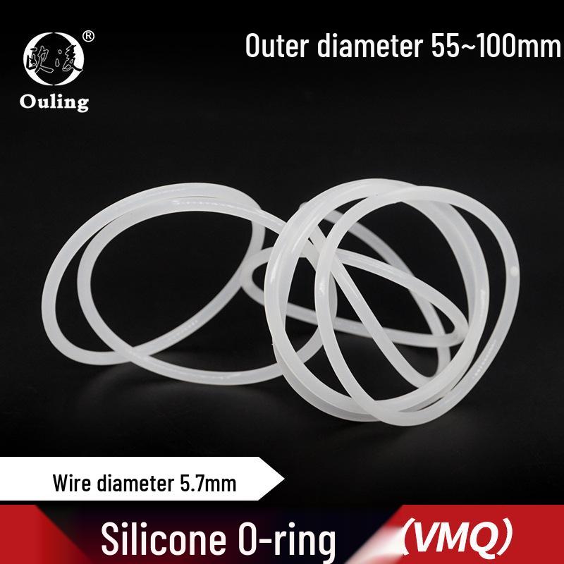White Silicone O-ring, Outer Diameter Options: 55-100mm, Cross-section: 5.7mm OD 55*5.7mm (1 piece) White Silicone O-ring