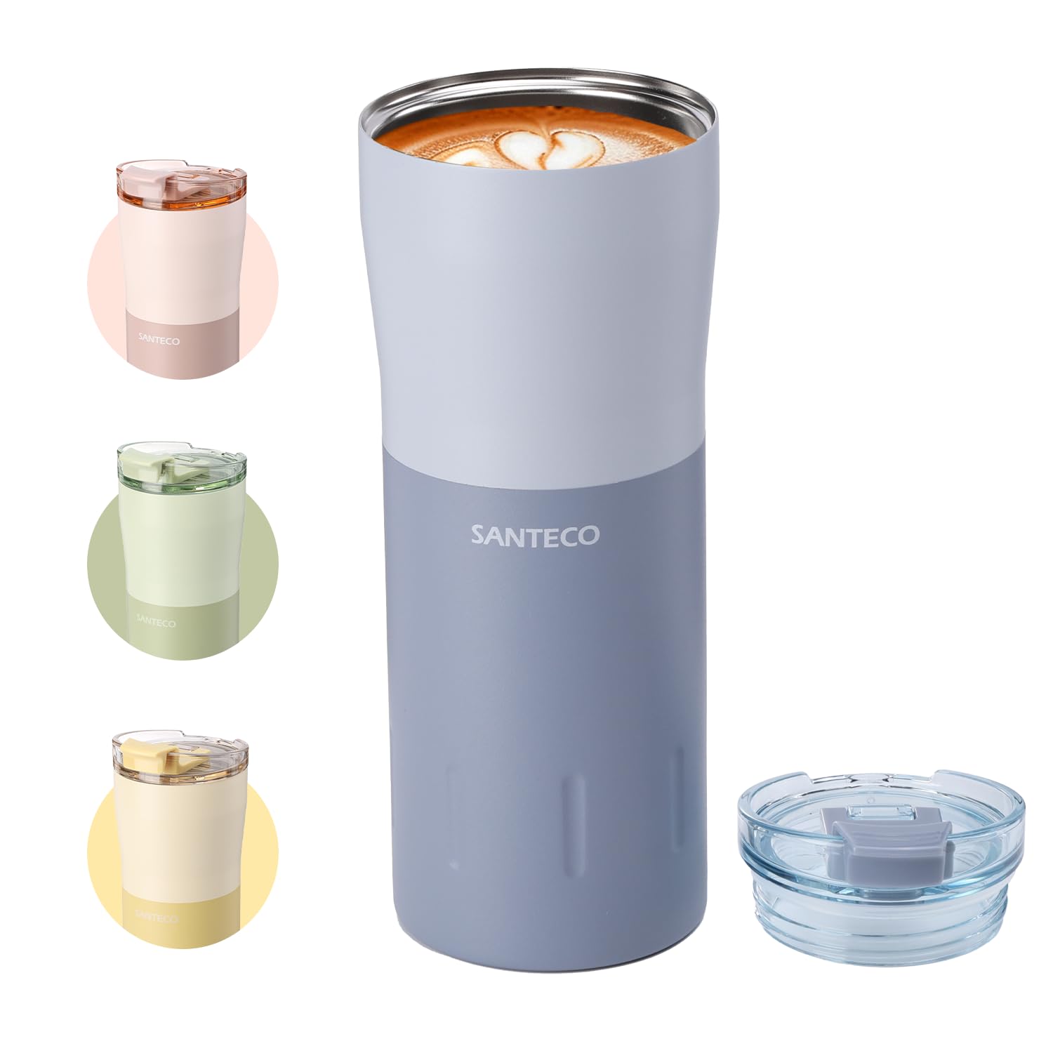

SANTECO Tumbler 500ML Stainless Steel Wide Mouth Vacuum Insulated Cup Keeping with Lid Coffee Cup Water Bottle Mug Bottle for Car Outdoor KARIBA Blue синий