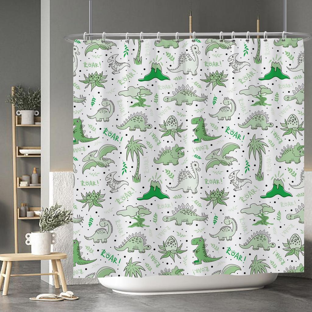 Cartoon Dinosaur Shower Curtain Fabric Hooks Children's Room Decoration Cloth Toilet Bath Curtain Home Background Wall Covering