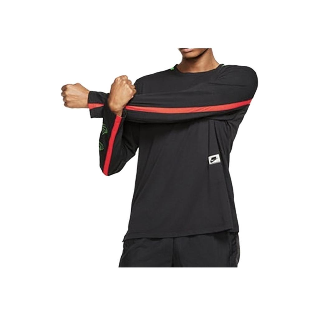 Nike Logo Patch Crew Neck Long Sleeve T-Shirt Men Tops Black BV4539-010