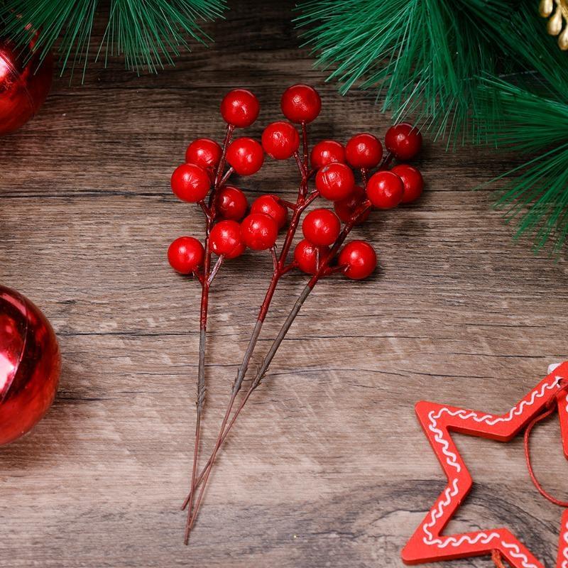 10pcs Artificial Holly Berry Christmas Decor Wire Bundle Garland Wreath Christmas New Year Fake Red Berries for Wreath DIY Home Decor