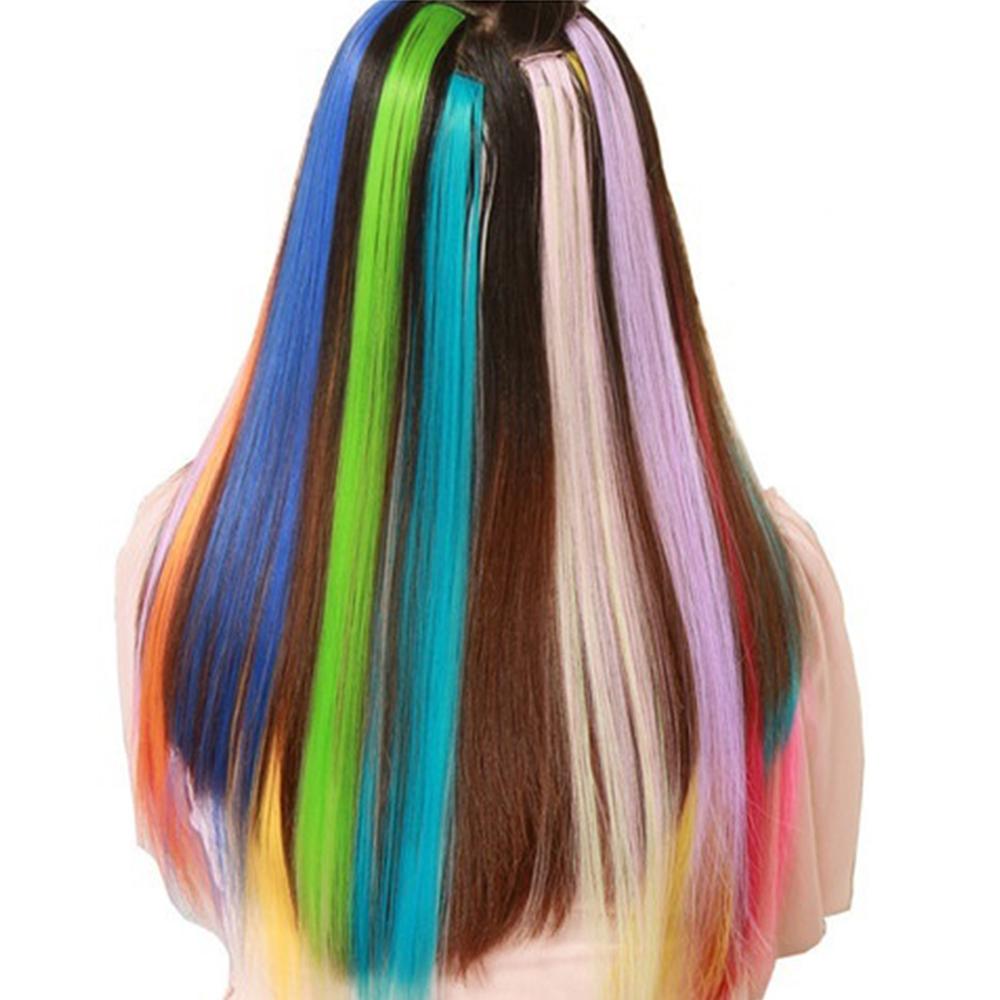 Hair Extensions Ombre Rainbow Color Strips Hairpieces Hair Clip Long Straight Hair Synthetic Hair