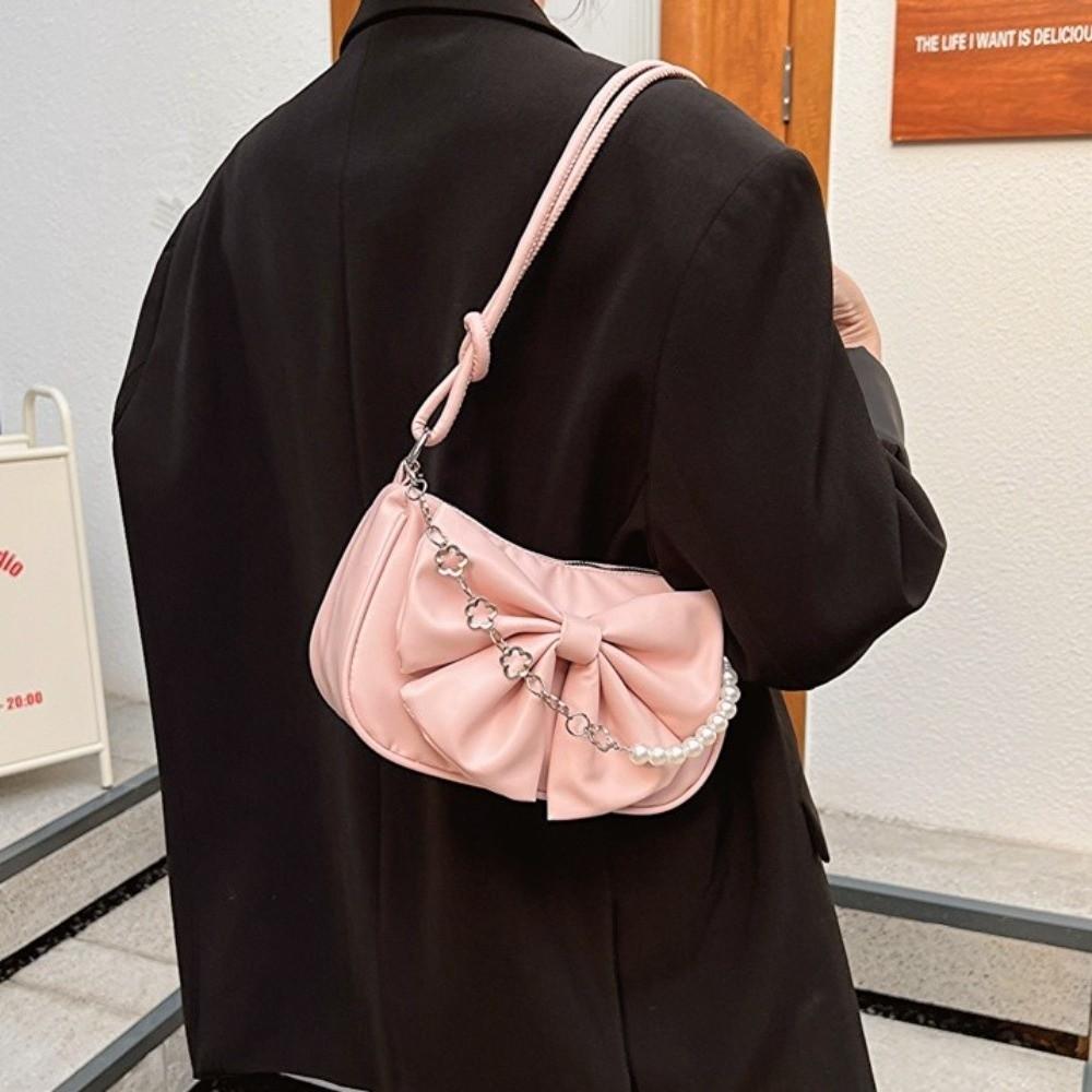 Perlová kabelka s mašlí přes rameno Jednobarevná kabelka s mašlí Módní dámská kabelka do podpaží Dívky