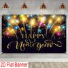 2D New Year Background Cloth with Black Base, Gold Fireworks & Confetti Banner