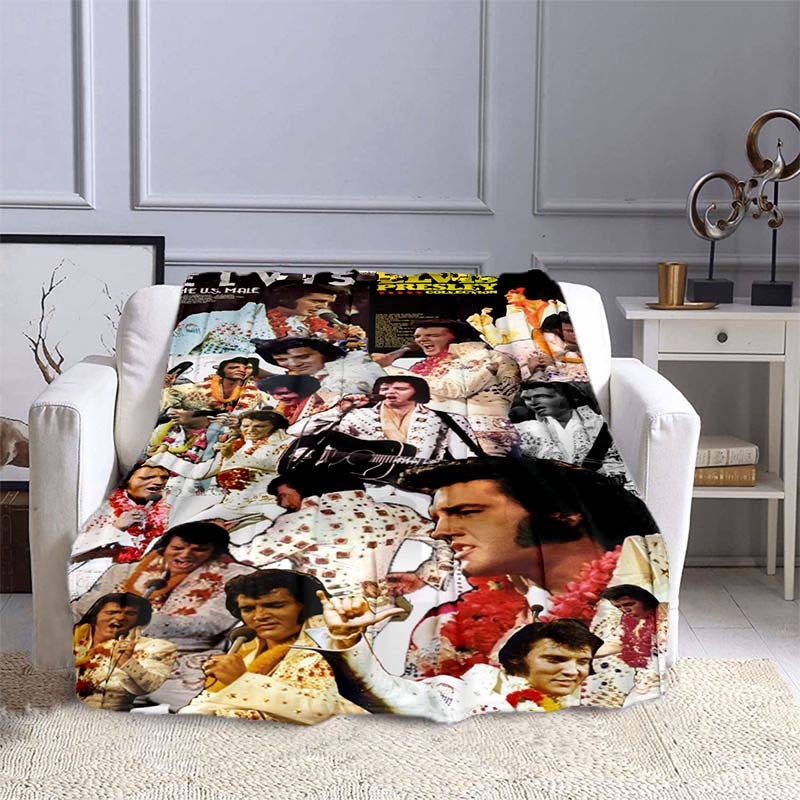 Various Styles of E-Elvis Pattern 3D Printed Rock Singer Sofa Blankets, Suitable for Adult and Children's Bedrooms and Living