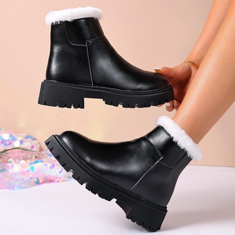 Comemore 2025 Autumn and Winter New Warm Cotton Shoes Thick Bottom Fur Side Zip Ankle Boots Casual Plush Shoes for Women