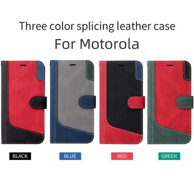Motorola Moto G50,G60,G10,G30,E7 Güç,G31,G22,G42...Üç Renkli Patchwork Stil Ekleme Tasarım PU Deri Flip Standı Cüzdan Telefon Çanta Kılıf