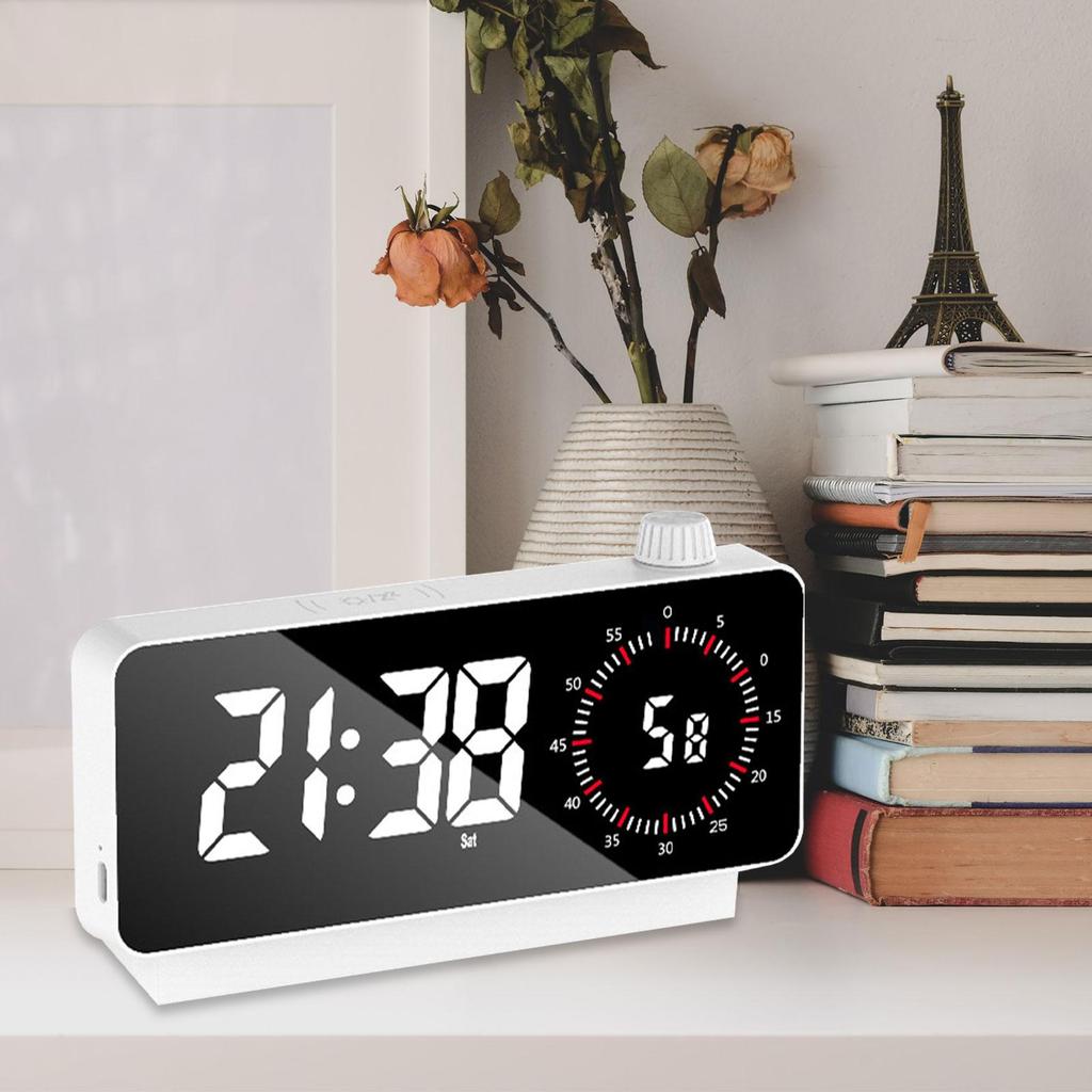 LED Digital Alarm Clock Portable Mirror for Table Home Decoration White