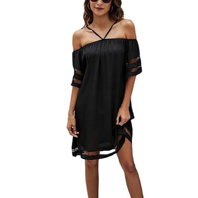 Women's Dresses Color Casual Strapless Spaghetti Strap Short Sleeve Dresses