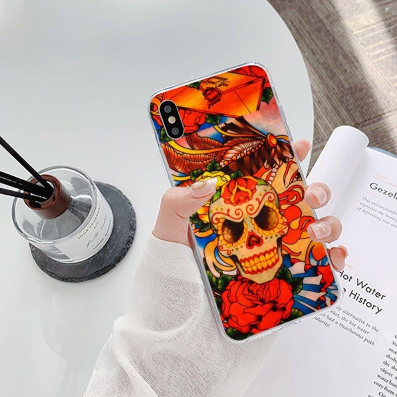 Scary Modeka Skull Flowers Phone Case For IPhone 14 13 12 11 XS X 8 7 6 Plus Mini Pro Max SE 2022 Soft Transparent Phone Cover