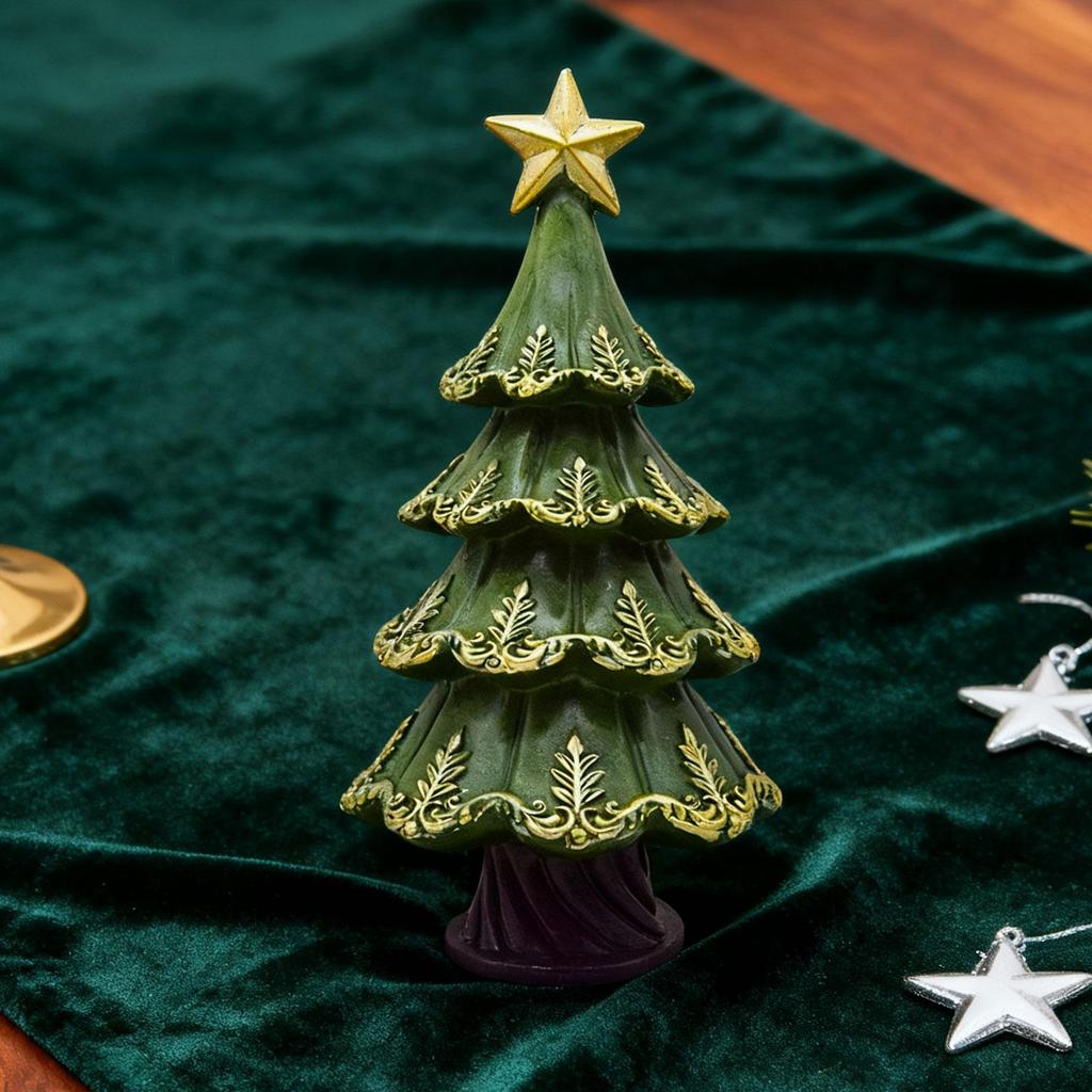 Christmas Tree Statue Small Decorations for Shelf Holiday Landscape