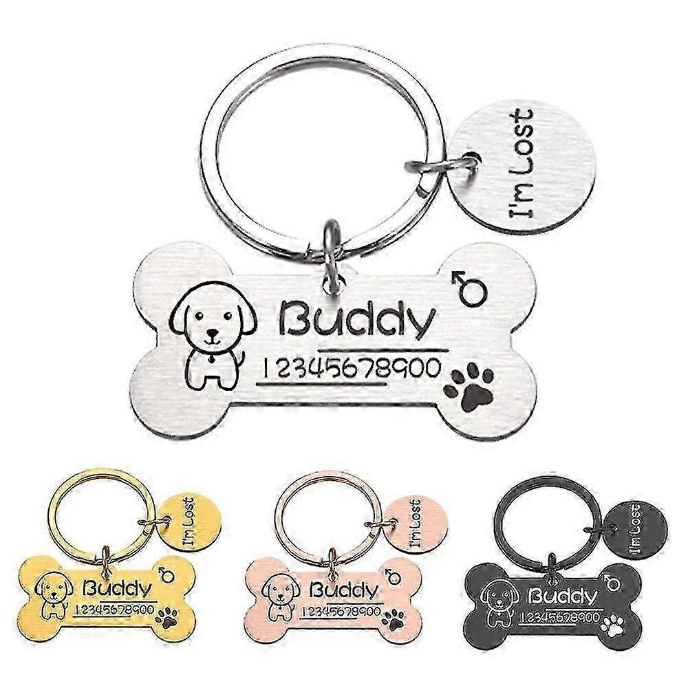 Custom Pet ID Tags with Free Engraving, Bone-Shaped Anti-Lost Name Plates for Dogs and Cats