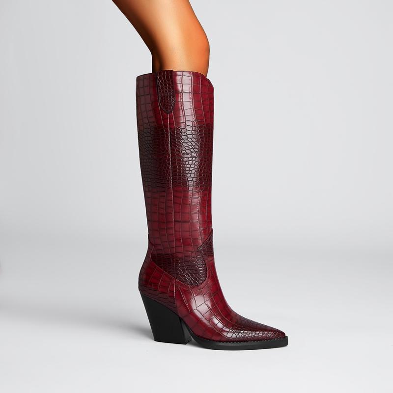Fashion Kaky's New Pointed Thick Heeled Oversized Women's Boots, High Boots, Long Boots, Western Boots