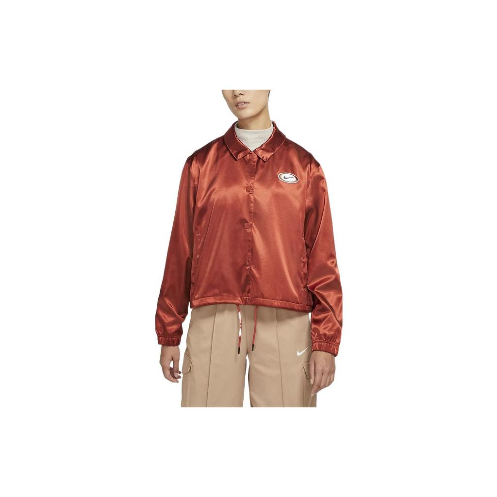 Nike Casual Satin Embroidered Logo Solid Jacket Women Jacket Campfire-Orange DJ1087-895