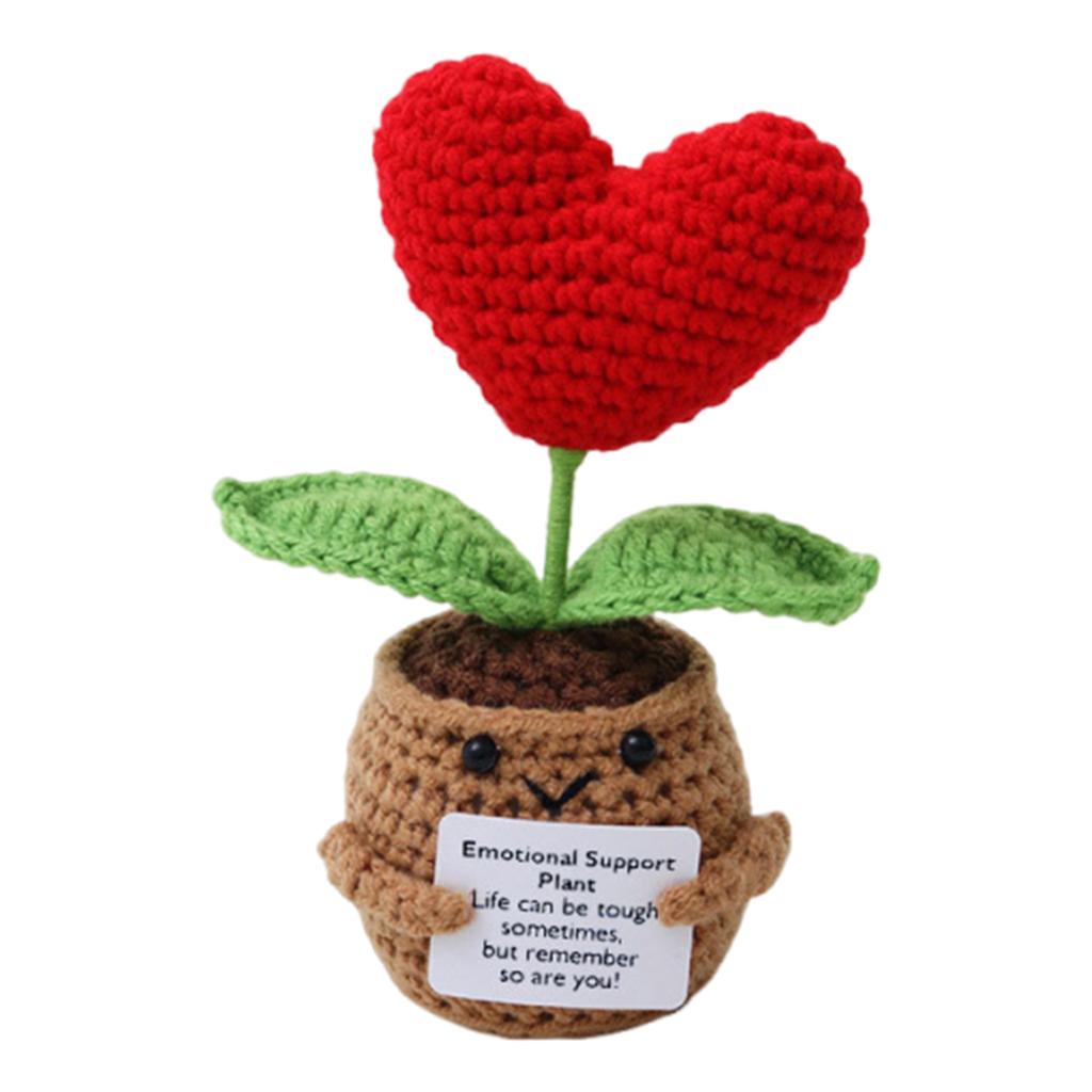 Knitted Decor Emotional Support Crochet Doll with Card Crochet Potted Tabletop for Women Mom Family Friend Teacher