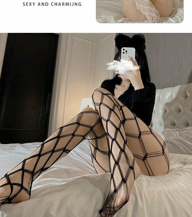 Seductive Black Fishnet Stockings with Bow and Letter Details - Plus Size European and American Styles