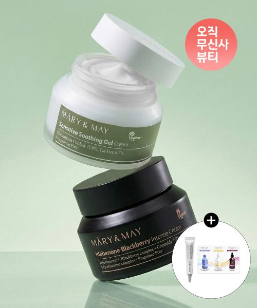 Mary & May Cica Soothing Gel Cream + Idebenone Blackberry Moisture Cream Duo Set + Eye Cream 12g with Seoul Edition Serum Tester Gift NONE