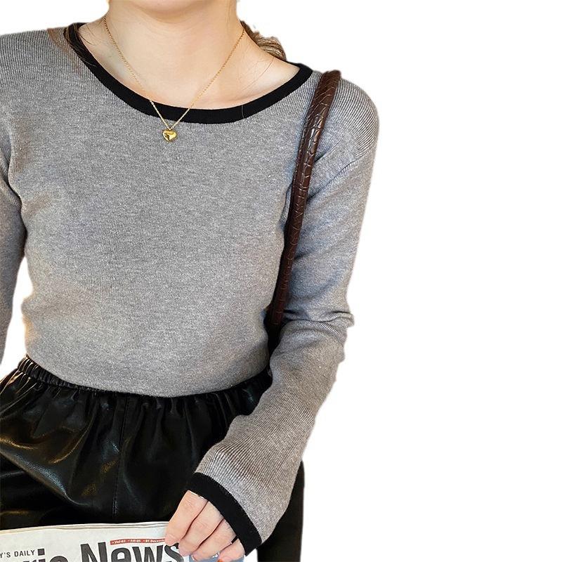 Base Knitted Sweater for Women Autumn and Winter Round Neck T-shirt Top Versatile Slim Sweater