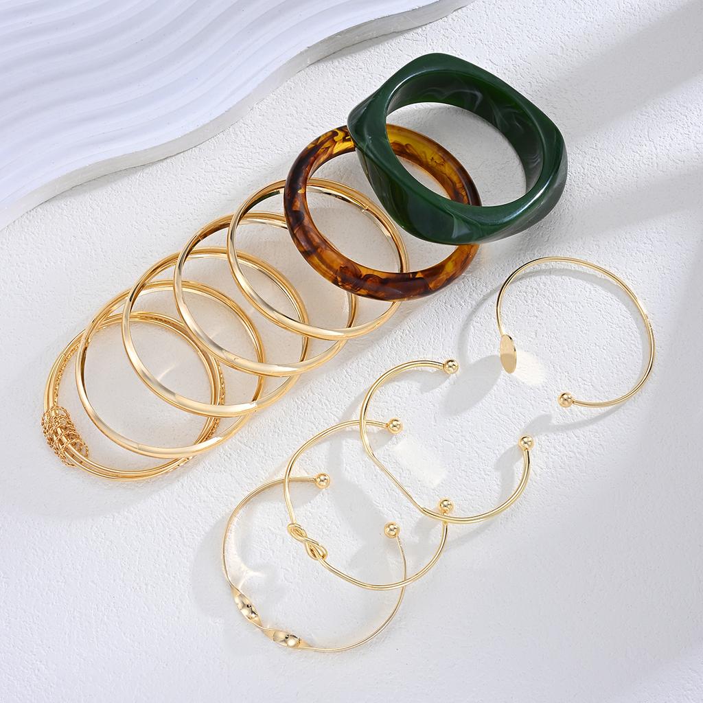 Vintage Minimalistický Elegantní Pryskyřičný Hnědý Náramek Sada Zlatá Barva Hladký Otevřený Manžetový Náramek Pro Ženy Denní Nošení Sváteční Šperky Dárek