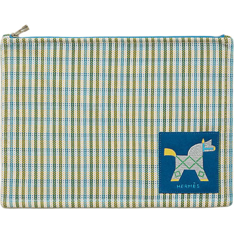 Hermès 30 Animal Embroidery Print Cotton Travel Storage Bag Large Women bags Blue H104024MV01 Blue