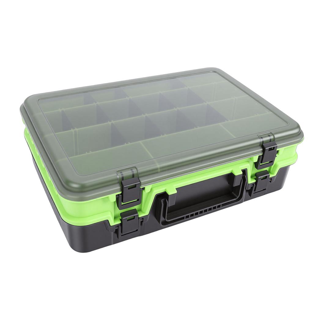 Double Layer Lure Box with Divider Panels Portable Fishing Tackle Storage Organizer for Lines Hooks Lures Green