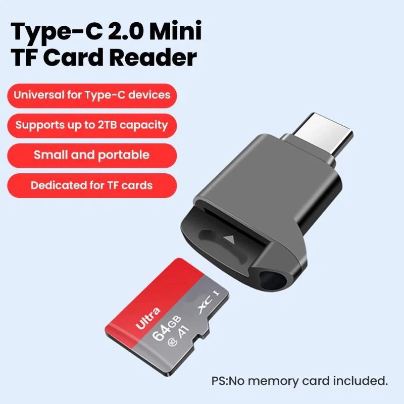Мини-кардридер Type-C 2.0 для карт Tf Внешнее хранилище Черный Растягивающийся Для карты памяти USB C 2.0