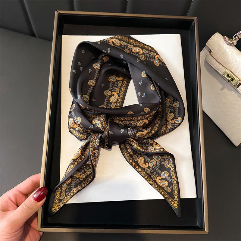 

Women Silk Feel Bandanna Pattern Scarf Shawl Fashion Luxury Long Narrow Small Silk Scarves Lady Headband Double-Sided Streamer 14x147CM