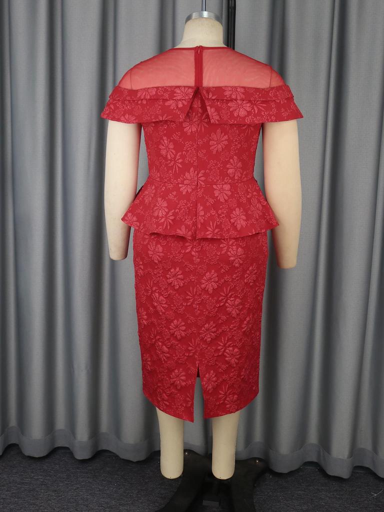 Damen Luxus Gast Hochzeitsfeier Kleider Elegant V-Ausschnitt Kurze Rüschenärmel Unregelmäßiger Schlitz Figurbetont Schlank Stilvoll Mode Abendkleider