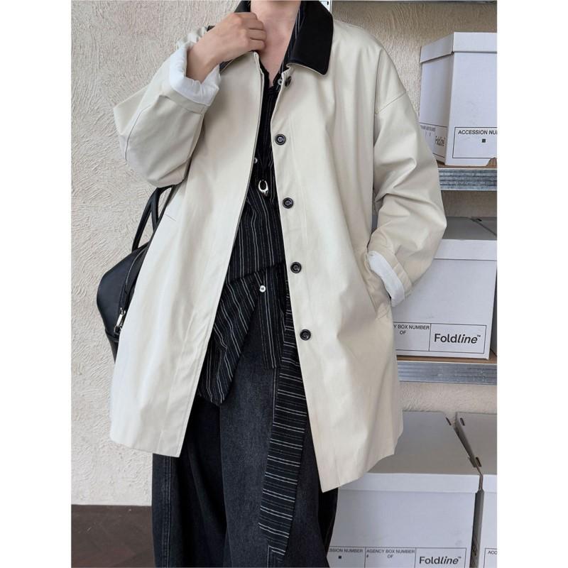 Johnature Korean Long Contrasting Retro Jacket Women Autumn Casual Loose Versatile Fashion Trench Coats