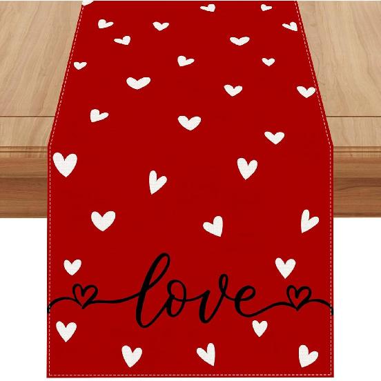 Linen Red Heart Love Valentines Day Table Runner 72 Inches Long Valentine s Day Decor Galentines Day Valentines Day Home Kitchen Dining Room Table
