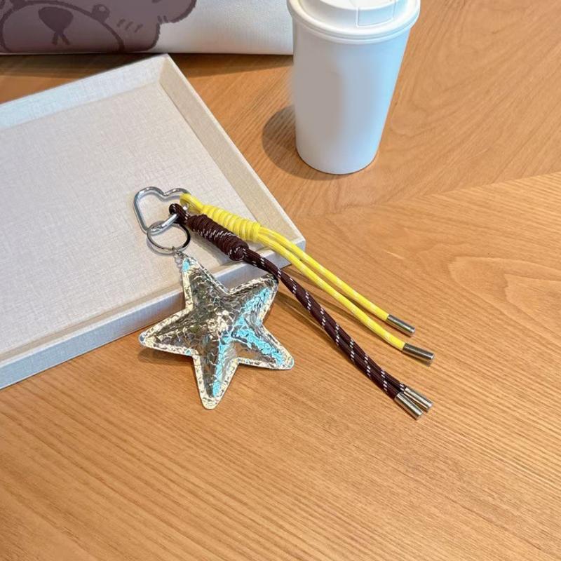 Fashion Starfish Keychain with Cute Balloon Dog Leather Charm Maximalist Braided Rope Bag Ornaments Women's Accessory