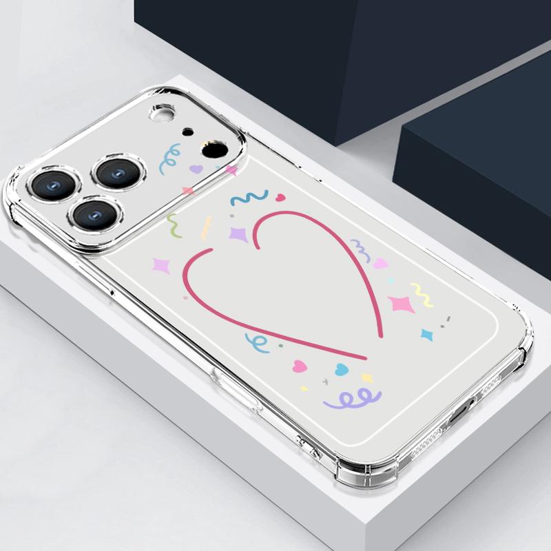 Colorful Heart Pattern Phone Case For iPhone 17e 17 16 15 Pro Max 14 13 Pro 16 Shockproof Clear Soft Card Slot Pocket Back Cover
