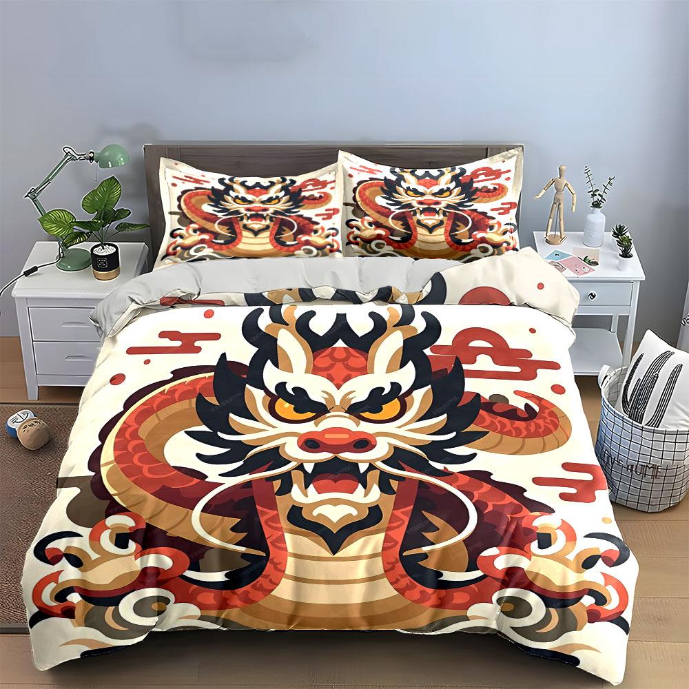 Dragon Art Three-Piece Set Soft Comfortable Duvet Cover Bedding Set Included 1*Duvet Cover & 2*Pillowcases, Gift