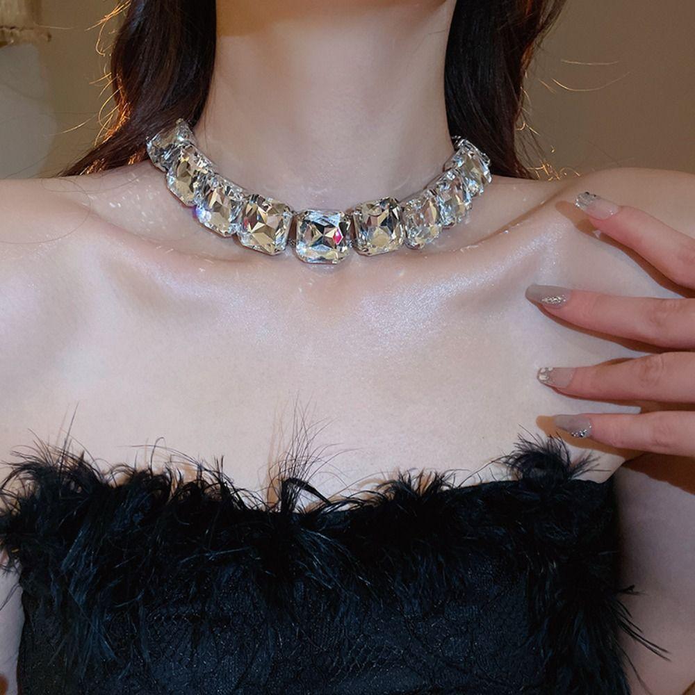 Multifunction Square Crystal Jewelry Set Korean Style Sparkling Necklace Wedding