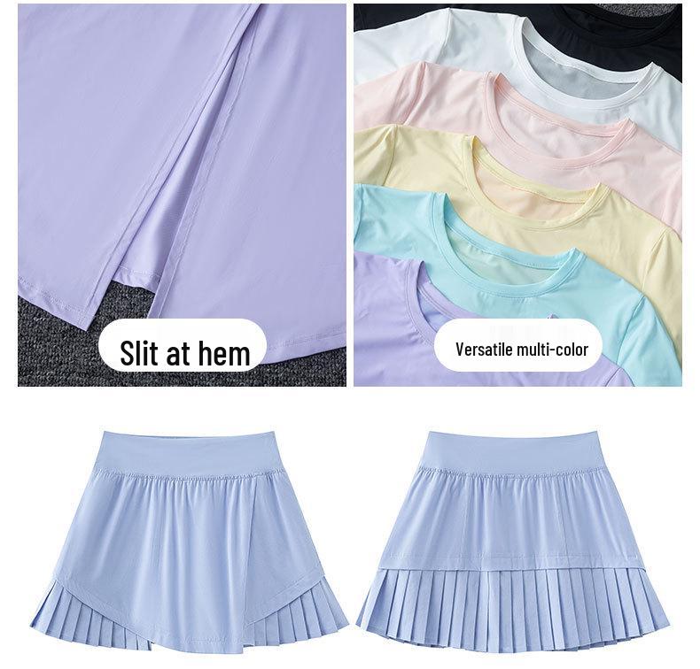 Women's Summer 2024 Quick-Dry Activewear Set for Running, Badminton, Tennis, Yoga - Skirt and Top in Petite Sizes