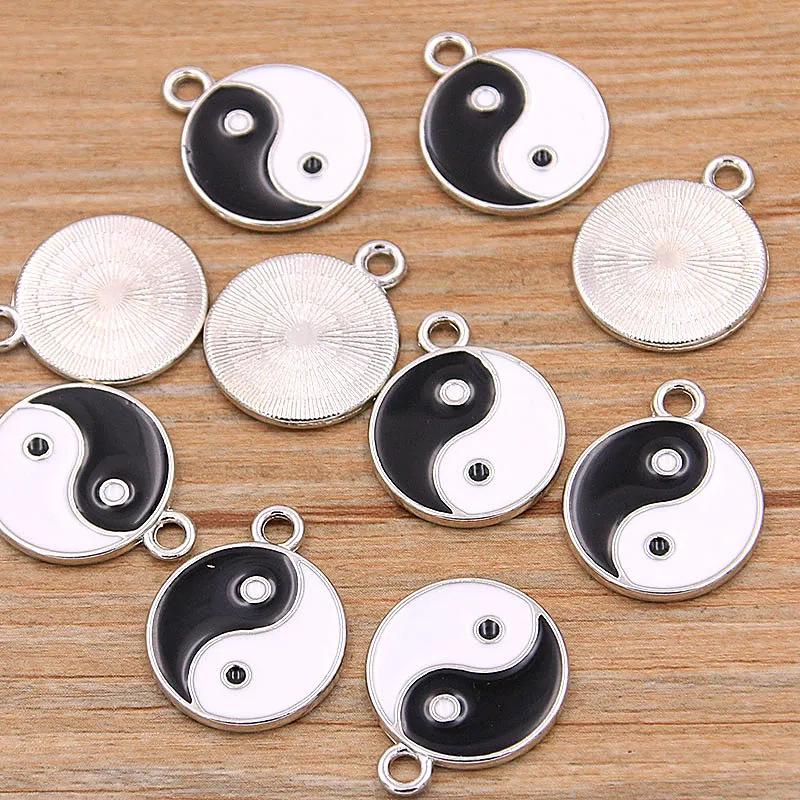DIY Alloy Jewelry Accessories: White KKC Oil Drop Tai Chi Bagua Black & White Pendant Beads