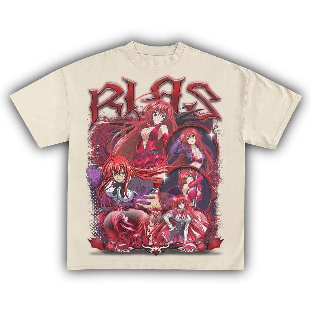 Rias Gremory High School DxD Anime Vintage Grafik T-Shirt, Unisex Reine Baumwolle Lässig Streetwear Kurzarm T-Shirt