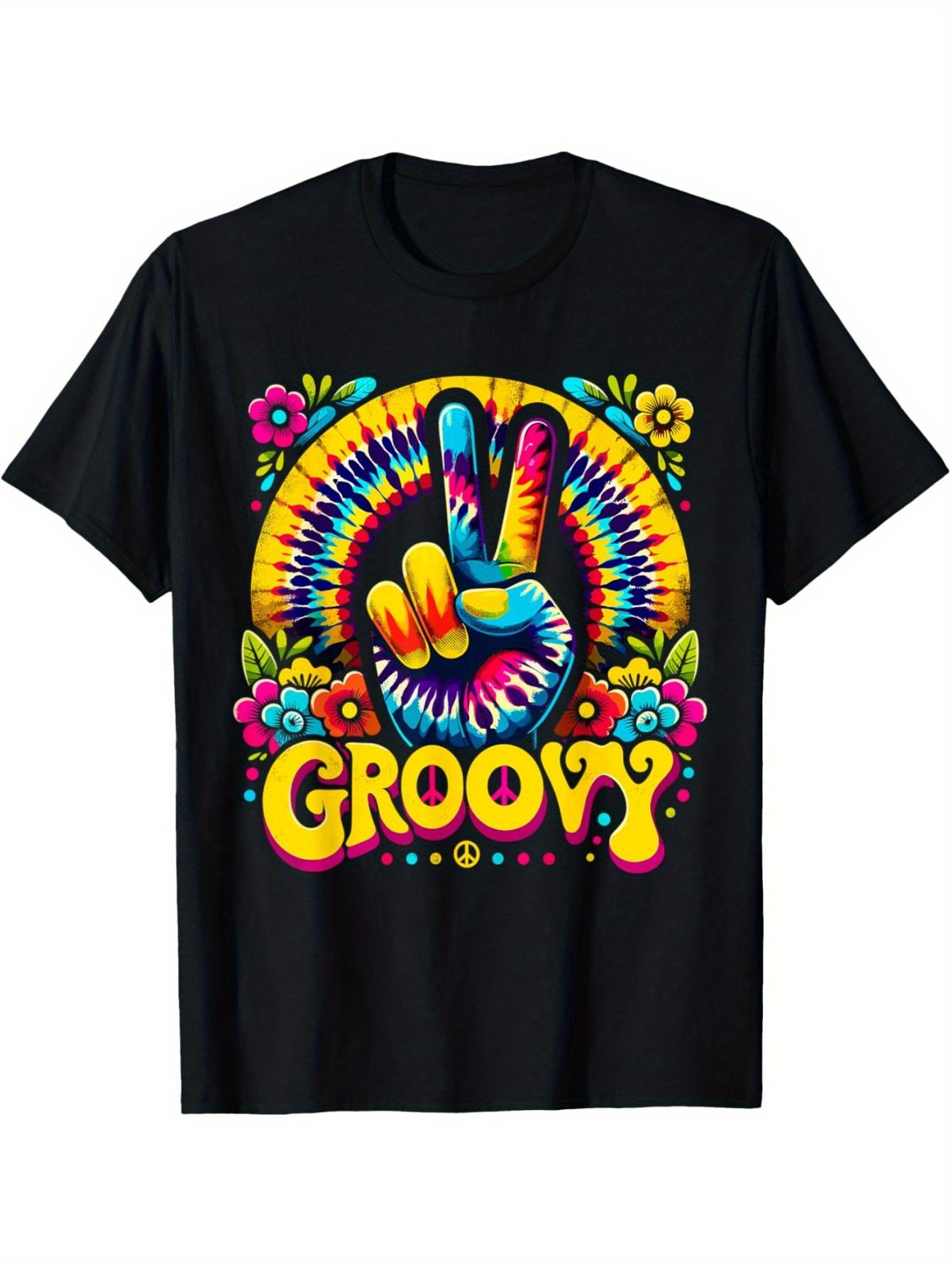 

Groovy Tie-Dye Peace Sign Tee - Retro Hippie Style, Soft Cotton, Loose Fit, Round Neck - Perfect Gift for Men & Women 5XL різнокольоровий