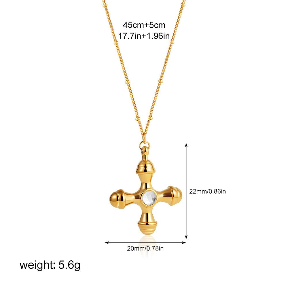

High-end Fashion Necklace 18K Real Gold Niche Personality Light Luxury Gemstone Cross Necklace Women