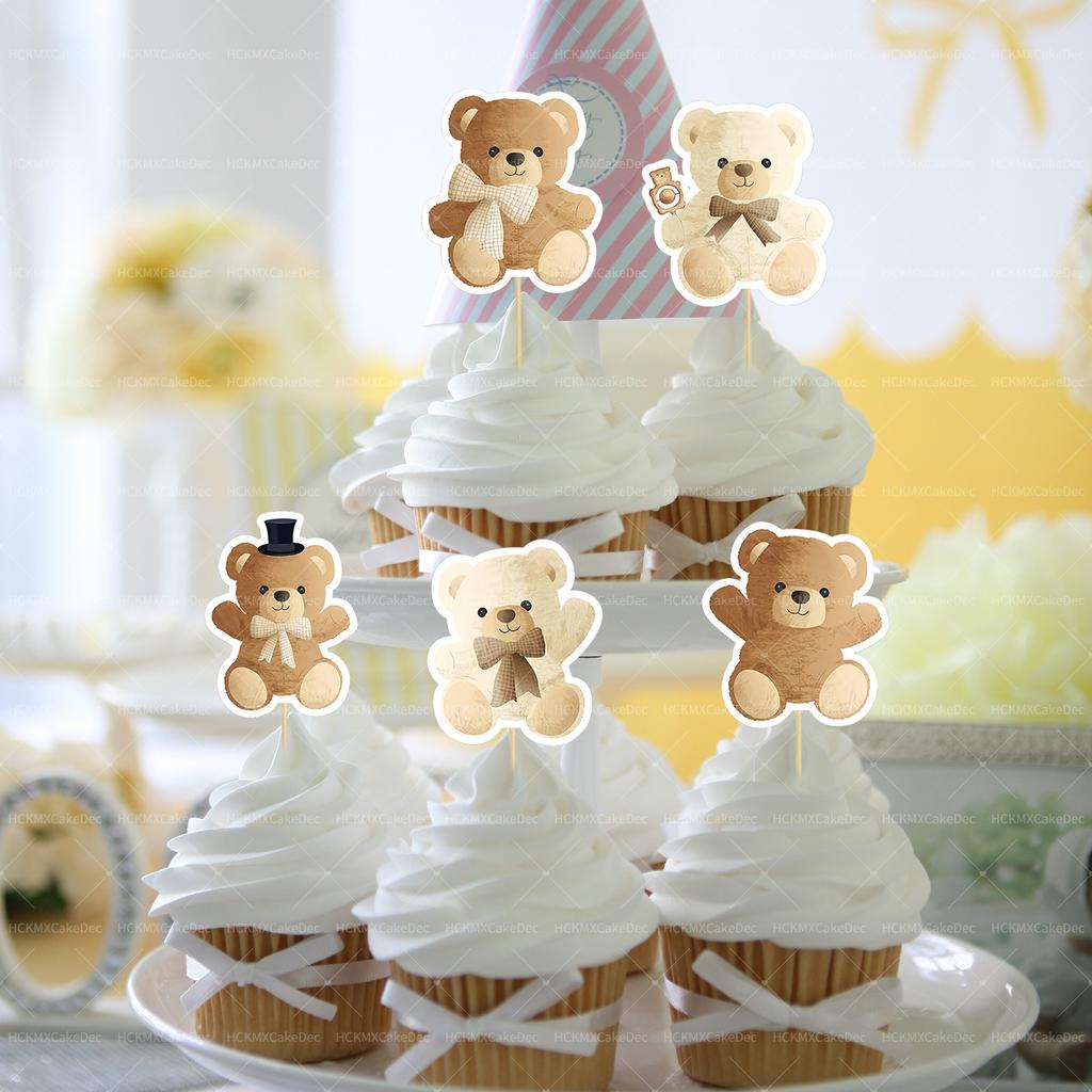 16 Stück Bären Cupcake Topper Babybär Thema Kuchen Dekorationen Bären Geburtstagsparty Kuchen Dekorative Zubehörteile