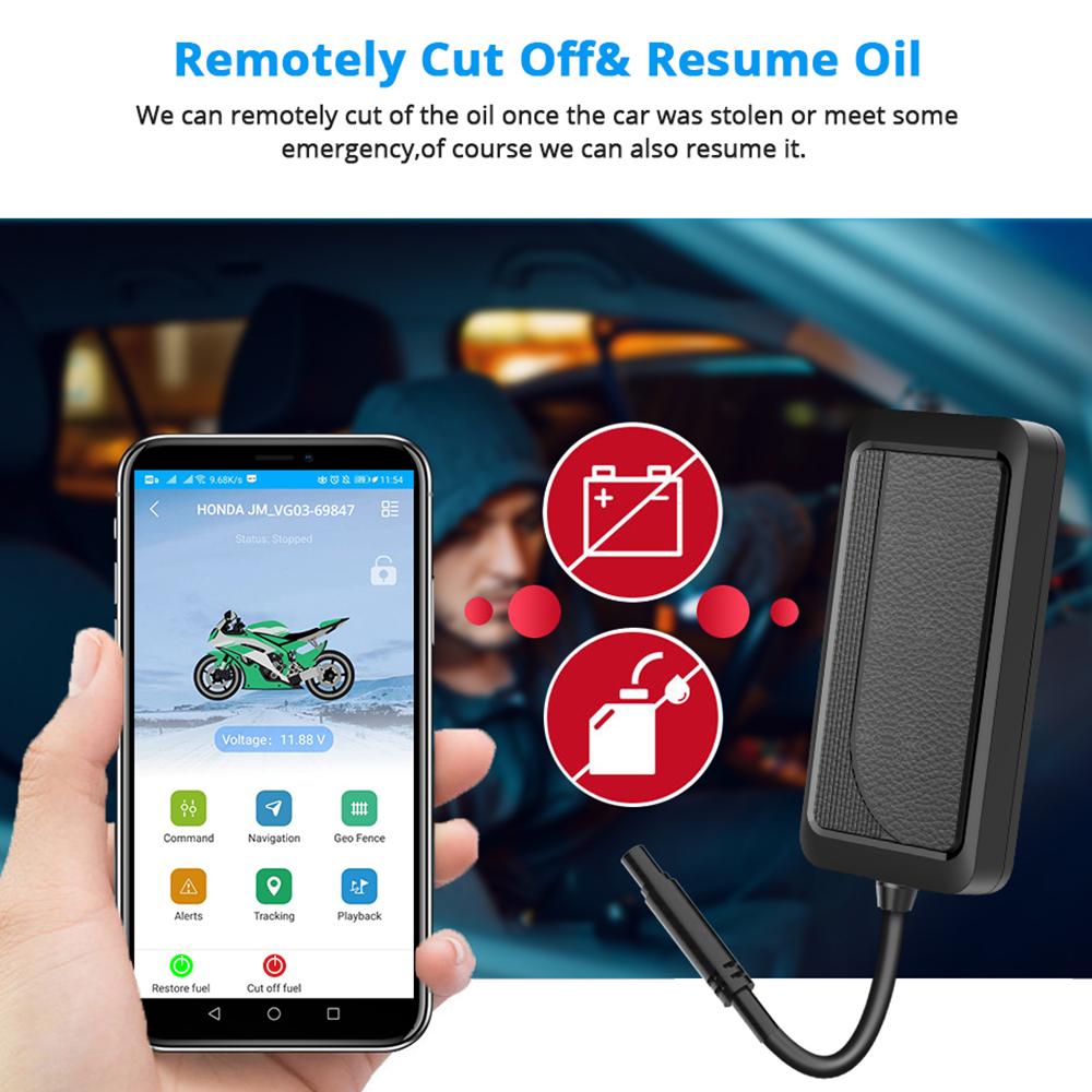 Jimi VG03 Mini Car GPS Tracker With Real-Time Tracking Remote Cut-off Multiple Alarms Motorcycle Vehicle Trackers Free APP Web