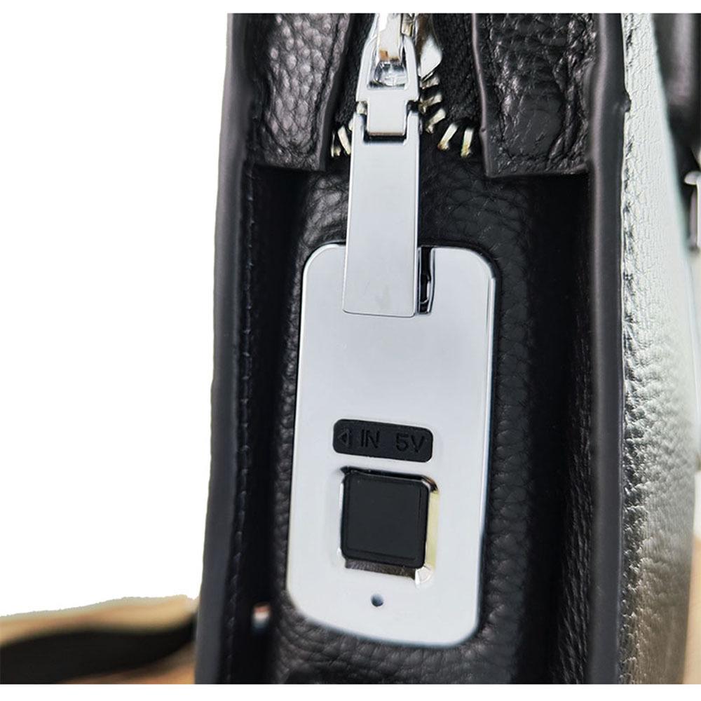 Men's Genuine Leather Anti-Theft Fingerprint Lock Briefcase - Top Layer Cowhide, Large Capacity, High-End Business Commute Handbag