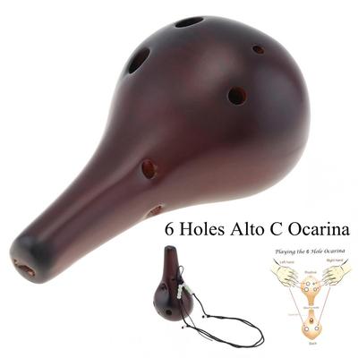 Instrument de flaut negru din ceramică cu 6 găuri Alto C Ton Ocarina pentru începători cu frânghie