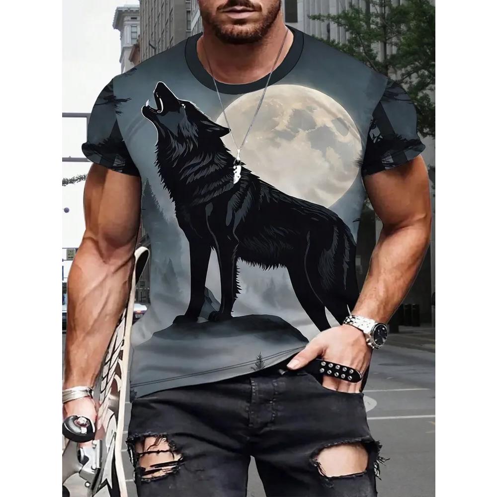 Comfortable Simple Men's Short-sleeved Fashion Versatile Animal Print Top Casual Daily T-Shirts Men’s