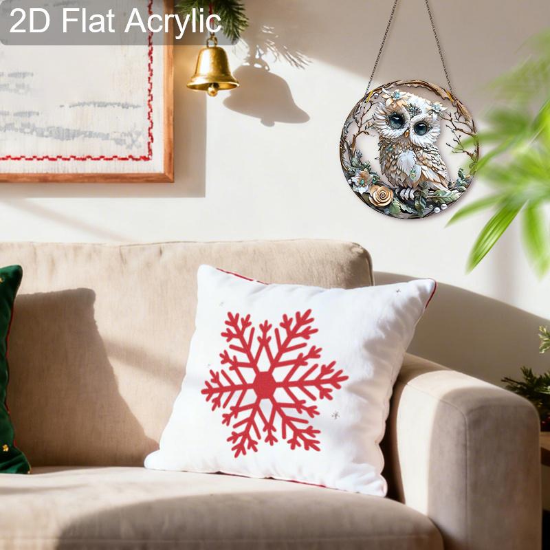 Acryl Weiße Eule Sonnenfänger Glasmalerei-Effekt Fensterhänge-Ornament Eulenliebhaber Weihnachtsgeschenke