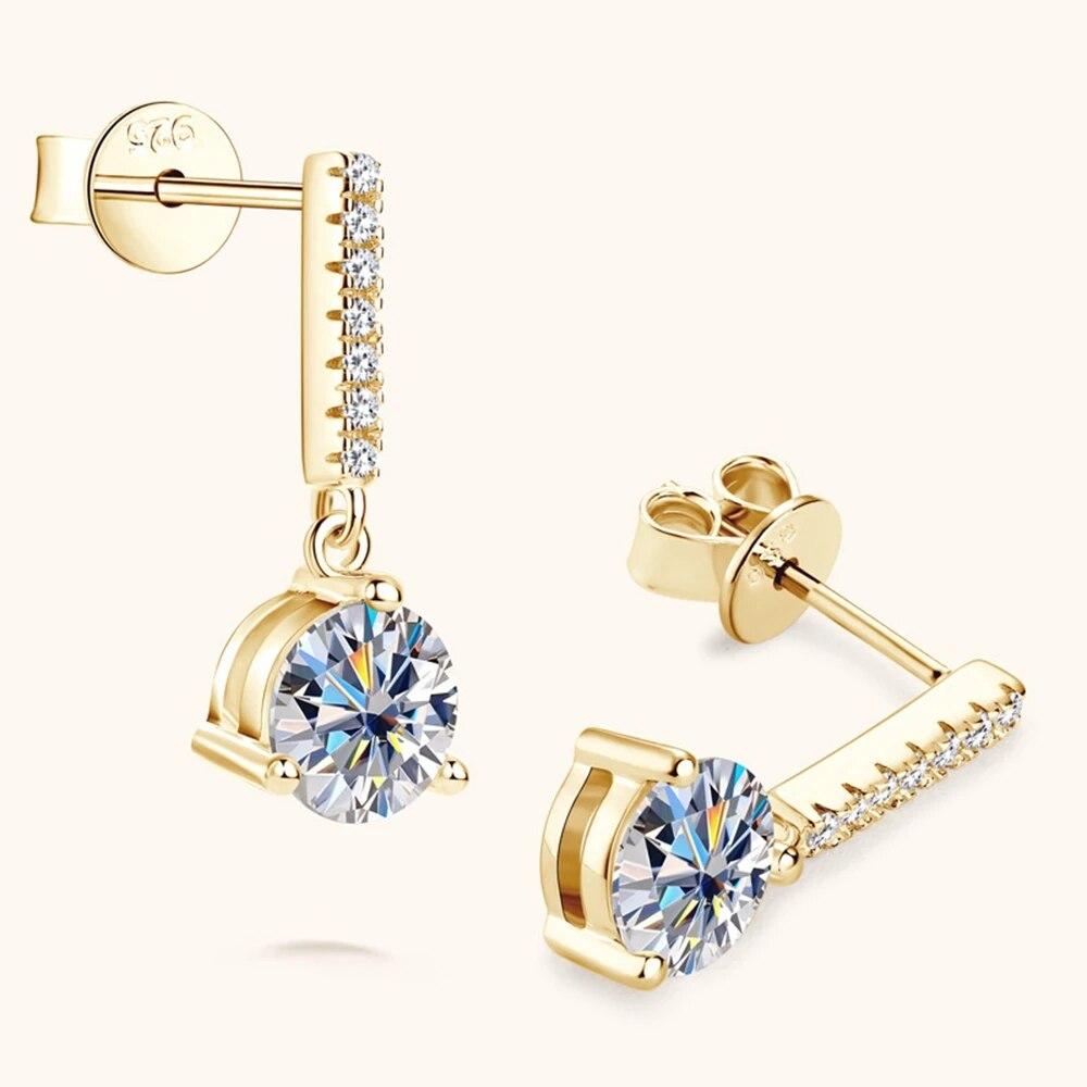 D-Farbe, 18 Karat vergoldet, 925er Sterlingsilber, VVS1, 3 EX, 6,5 mm, echte Moissanit-Diamanten, baumelnde Ohrringe, edler Schmuck