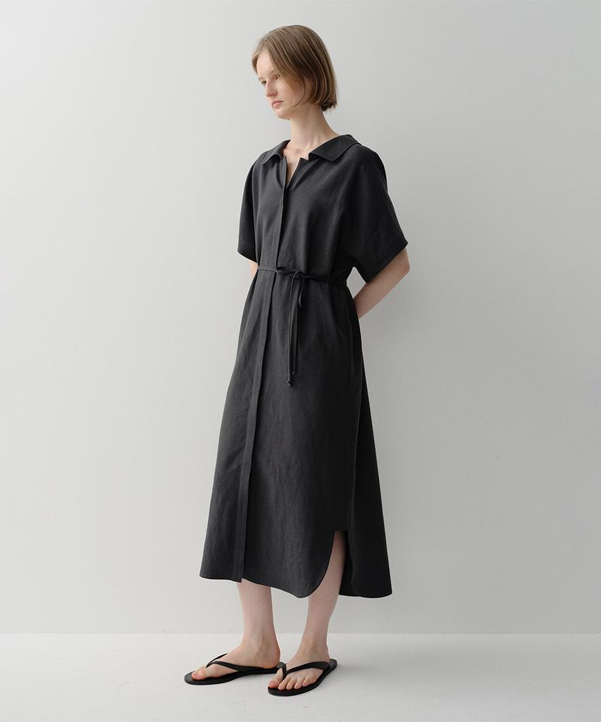 Ia Mallow Linen Shirt Dress (Charcoal)